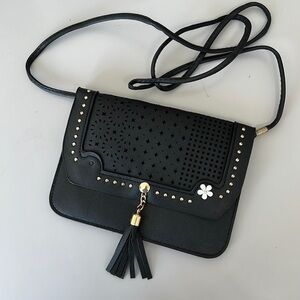 NWT Black Vegan Leather Crossbody Messenger Bag